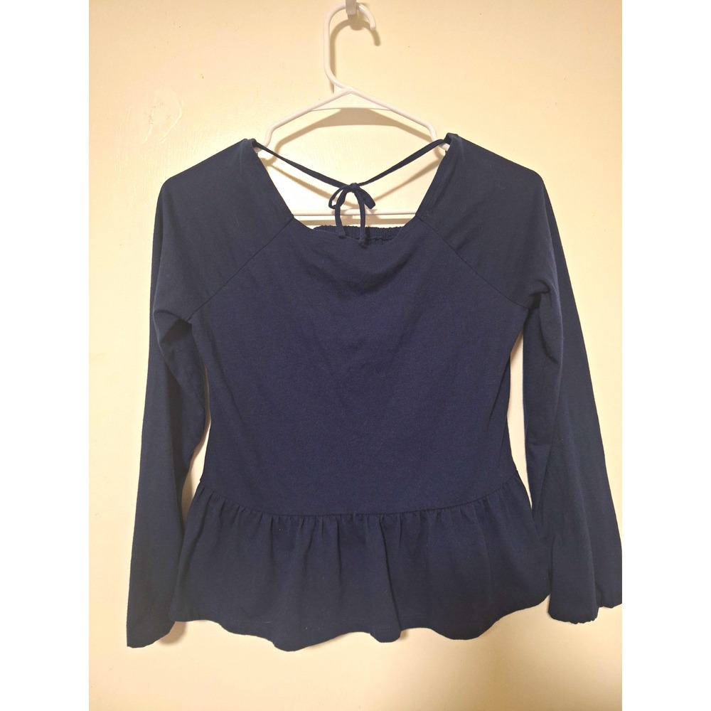 The Children's Place Girls Size 14 Navy Solid Square Neck Long Sleeve Peplum Top